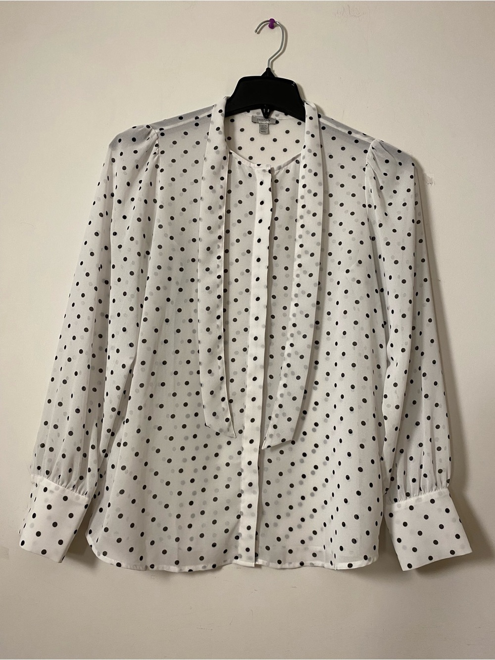 Tristan White Button-Down Blouse with Black Polka Dots